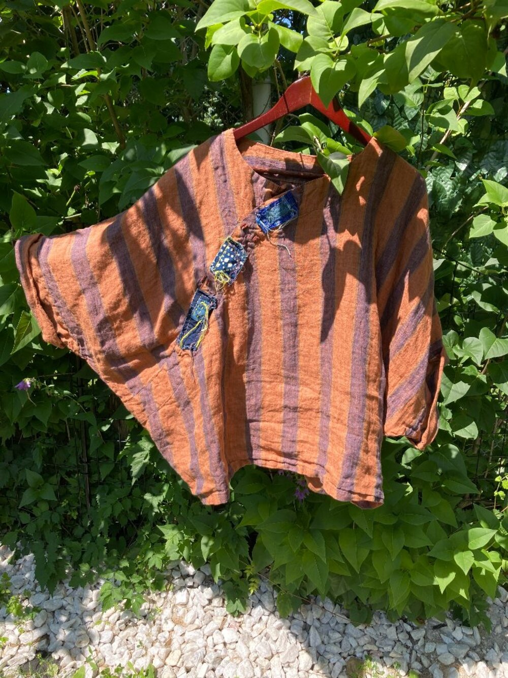 Unique 100% Linen Stripe Shirt, OS ( very loose), color as in photos.